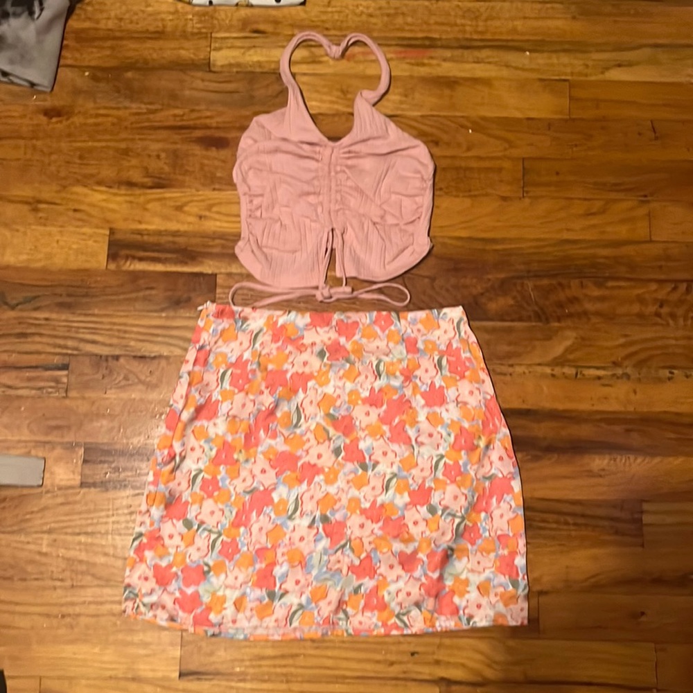 SHEIN floral halter top skirt set